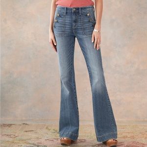 Driftwood Farrah Melrose (silveretta) medium wash flare jeans.